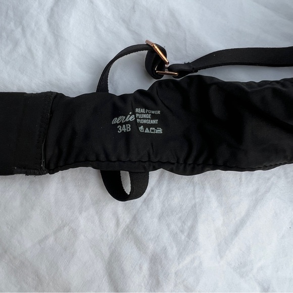 Aerie Black Floral Real Power Plunge Push Up Bra, 34B - Picture 9 of 9